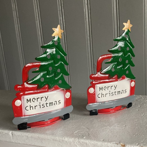 NWT Set of 2- Farm Truck Christmas Tree🎄 Merry Christmas Metal Candle🕯️Holders - Picture 4 of 14